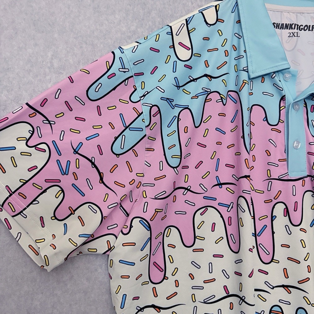Shank It Golf Polo Shirt Mens 2XL Crazy Melt Colorful All Over Print Loud Flashy - Picture 4 of 8
